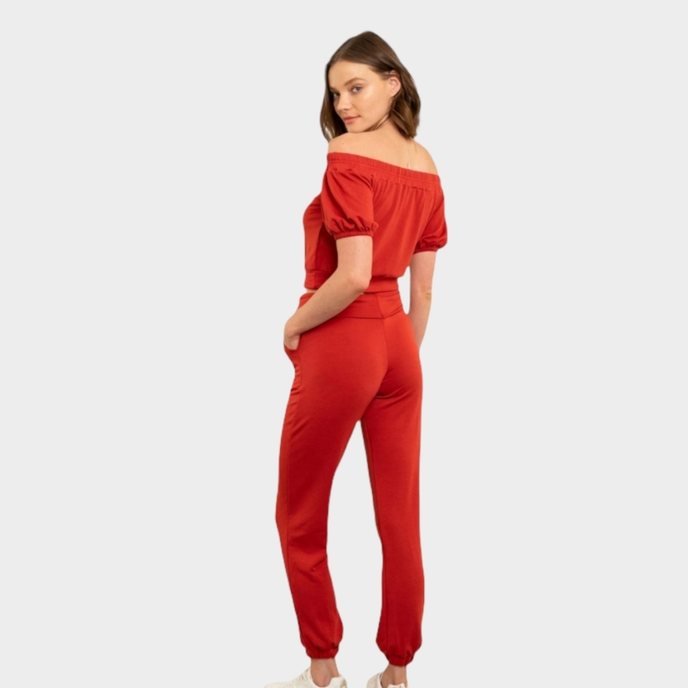 Off The Shoulder Jogger Set - Picture 2 of 3